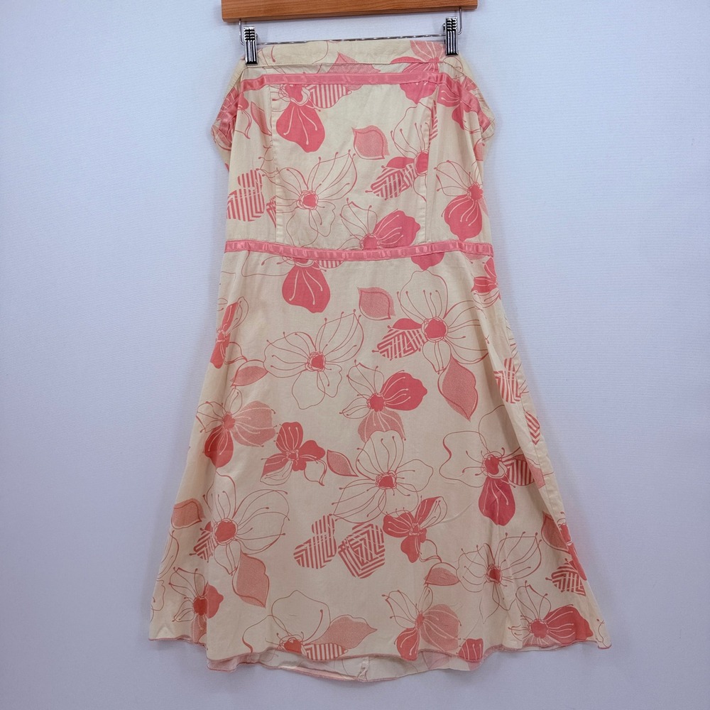 Von Mozart Strapless Dress Women Medium Pink Floral Cotton Y2K Cottagecore Retro